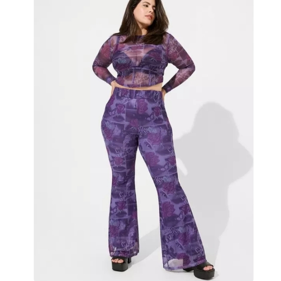 TORRID‎ Betsey Johnson Mesh Flare Pull-On Pants Purple Women Plus Size 5X - Picture 1 of 15